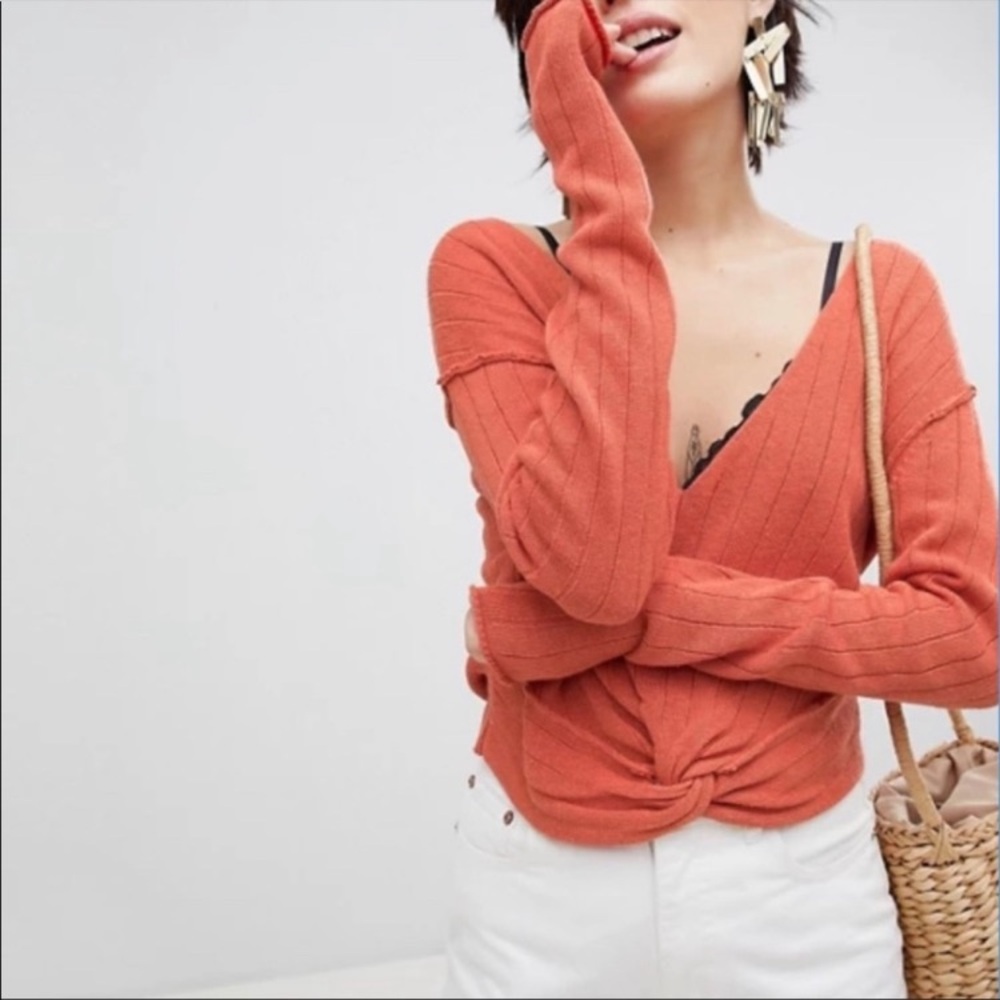 Free People Got Me Twisted Sweater Crop Top Autumn Orange Women's Size Small